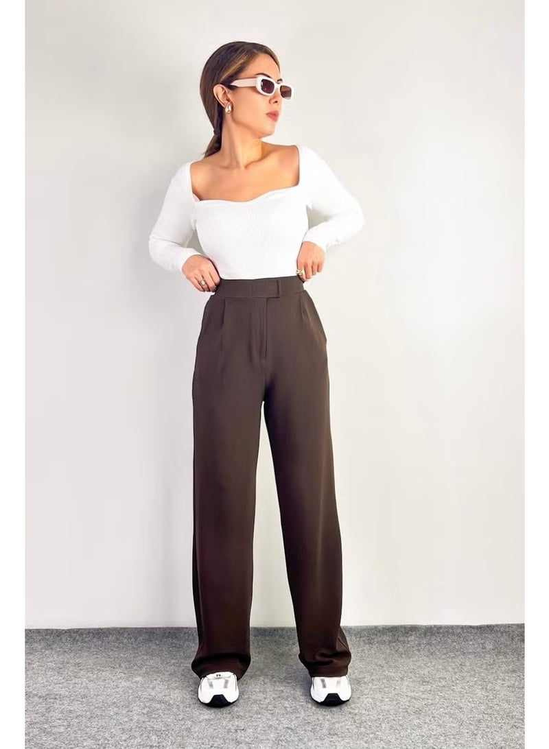 Ritnice Line Women's Lycra Velcro Brown Palazzo Trousers - Image 3